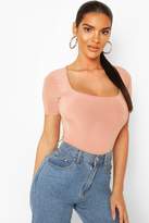 Thumbnail for your product : boohoo Double Layer Slinky Square Neck Bodysuit