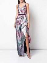 Thumbnail for your product : Marchesa Notte Shiny Floral Print Draped Gown