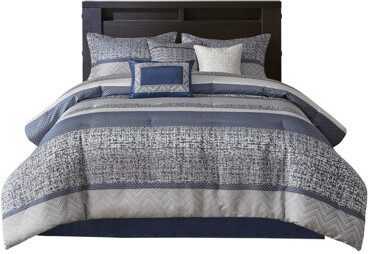 DORROM Luxurious Navy Jacquard Bedding Sets Polyester Elegance For Bedroom