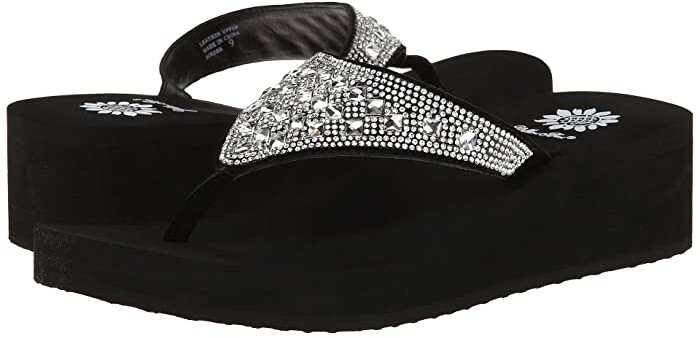 yellow box sandals with rhinestones