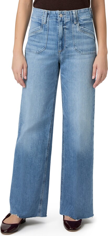 Paige Anessa Raw Hem Welt Pocket High Waist Wide Leg Jeans