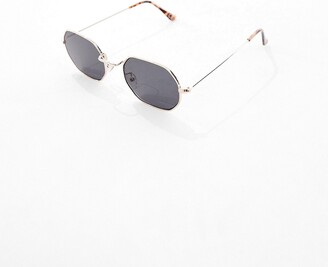 ASOS DESIGN 90s mini angled metal sunglasses with smoke lens in gold -  ShopStyle