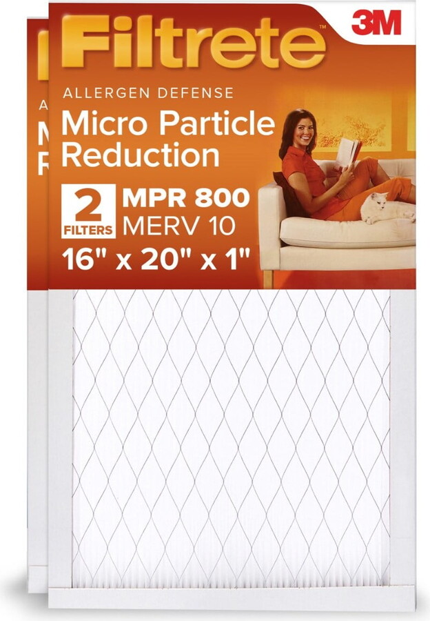 Filtrete 16x20x1 HVAC Furnace Air Filter, MPR 800 MERV 10, Micro Particle Reduction, 2 Filters