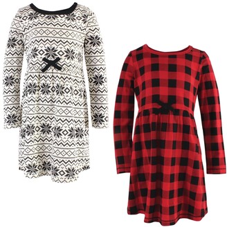 Touched by Nature Big Girls Buffalo Plaid Youth Long-Sleeve Dresses, Pack of 2