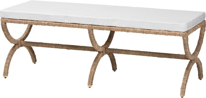 bali & pari Maliyah Natural Brown Seagrass Accent Bench 52.4 in.