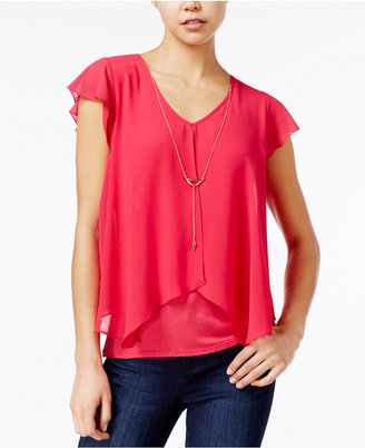 Amy Byer BCX Juniors' Chiffon-Layered Top with Necklace