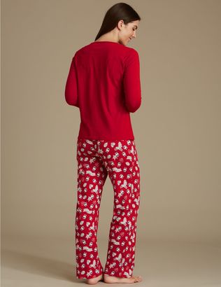 Marks and Spencer Pure Cotton Christmas Print 3/4 Sleeve Pyjamas