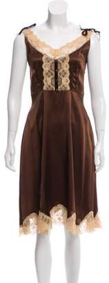 Anna Sui Silk Knee-Length Dress Brown Silk Knee-Length Dress
