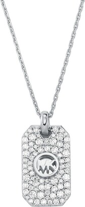 Michael Kors Premium Sterling Silver Cubic Zirconia Dog Tag Necklace