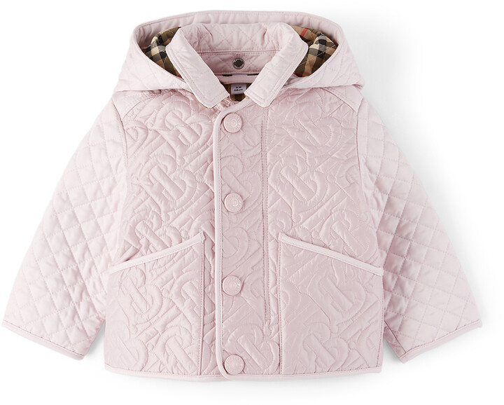 Burberry Baby Pink Detachable Hood Monogram Quilted Jacket