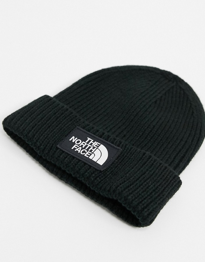 The North Face TNF logo box cuffed beanie in black - ShopStyle Hats