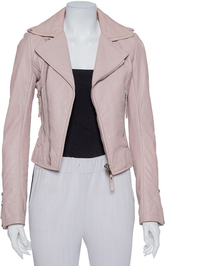 upassende linje højttaler Balenciaga Pink Leather Zip Front Biker Jacket S - ShopStyle