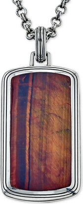 Esquire Men's Jewelry Red Tiger's Eye (34 x 28mm) Dog Tag Pendant Necklace in Sterling Silver, Created for Macy's