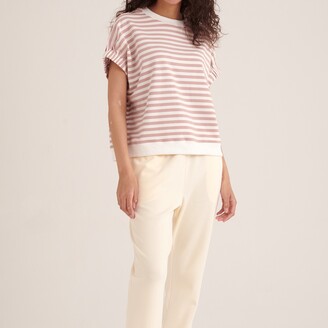 Paisie Striped Short Sleeve Sweatshirt In Light Pink & White