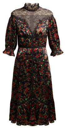 Valentino Panelled Floral Print Satin Dress - Womens - Black Multi