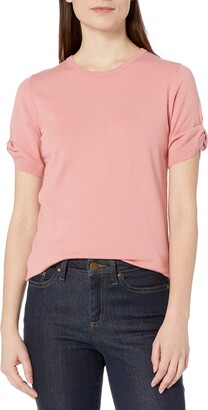 Lark & Ro Amazon Brand Women's Slim Fit Knot Detail Short Sleeve Sweater -  ShopStyle