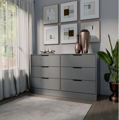 CC & L SALES GROUP LLC Kahanuola Modern 6-Drawer Dresser – 57"W Storage Chest for Bedroom Organization