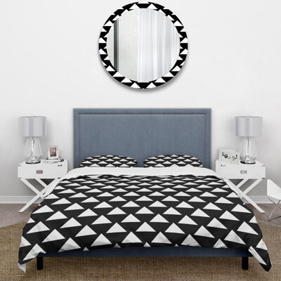 Design Art Black White Triangle - Midcentury Duvet Cover Set