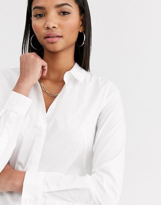ASOS DESIGN DESIGN long sleeve fitted shirt in stretch cotton in white