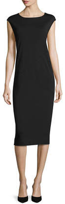 Joan Vass Cap-Sleeve Ponte Knee-Length Dress, Black