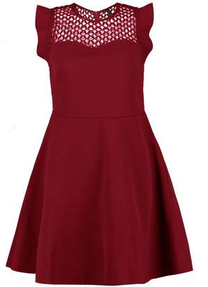 boohoo Crochet Lace Top Structured Skater Dress