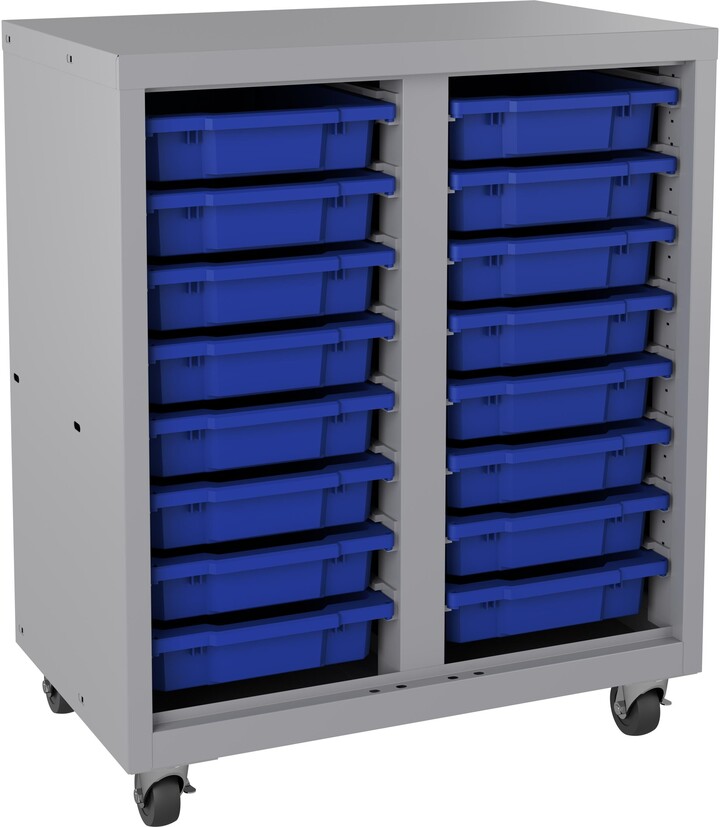 Hirsh Space Solutions Bin Storage w 16 tote bins, Platinum/Blue