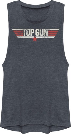 Top Gun JuniorsWomensTopGunLogoDistressedFestivalMuscleTee-DenimBlueHeather-XLarge