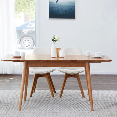 Corrigan Studio Natural Solid Oak Round Corner Diagonal Leg Telescopic Table 1.2-1.6M For 6-8 People To Meet Dining Table Wood