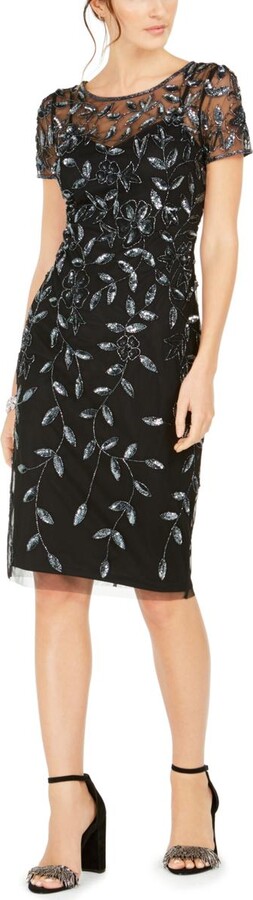 Womens Embellished Knee-Length Cocktail Dress