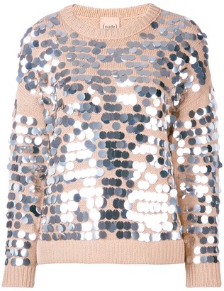 Nude Sequin Embroidered Sweater