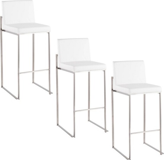 Lumisource LumiSourceSetof3FujiHighBackBarstoolsStainlessSteel/WhitePU