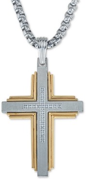 Esquire Men's Jewelry Esquire Men's Jewelry Diamond Cross 22" Pendant Necklace (1/10 ct. t.w.) in Stainless Steel & Ion-Plate, Created for