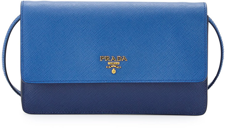 Prada Saffiano Mini Bicolor Crossbody Bag, Dark Blue/Cobalt  (Bluette/Azzurro) - ShopStyle