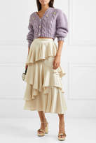 Thumbnail for your product : ALEXACHUNG Tiered Ruffled Satin Midi Skirt