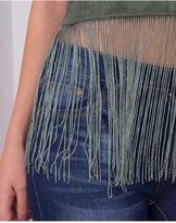 Thumbnail for your product : Missy Empire Freya Khaki Suede Tassel Crop Top