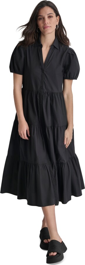 Dkny Women's Puffed-Sleeve Tiered Shirtdress