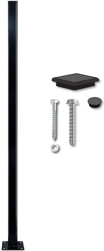 OUTDECO 75 in. x 2 in. x 2in. Black Galvanized Steel Fence Post and Welded Base Plate (Privacy Panels and Slat Fence Installs)