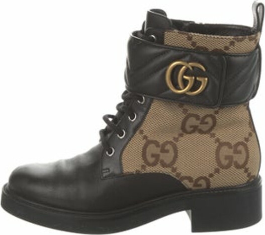 Gucci GG Canvas Leather Combat Boots - ShopStyle