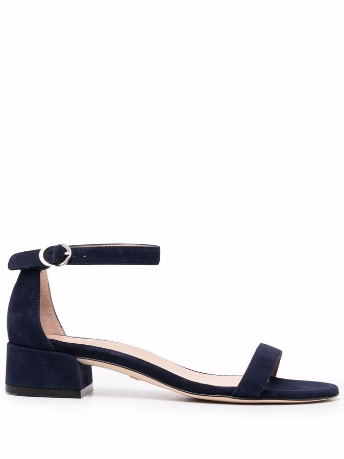 navy low block heels
