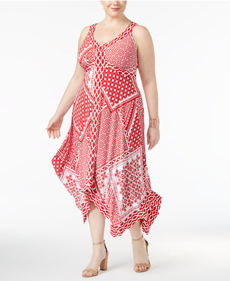 INC International Concepts Plus Size Printed Handkerchief-Hem Dress, Created for Macy's