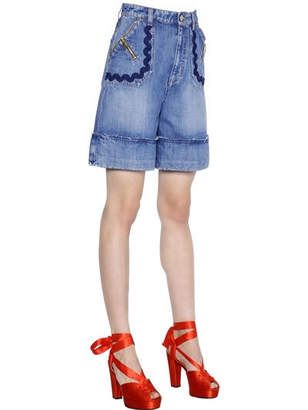 Sonia Rykiel Embroidered Cotton Denim Shorts