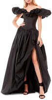 Thumbnail for your product : ZUHAIR MURAD Off-The-Shoulder Ruffle Taffeta Slit Gown