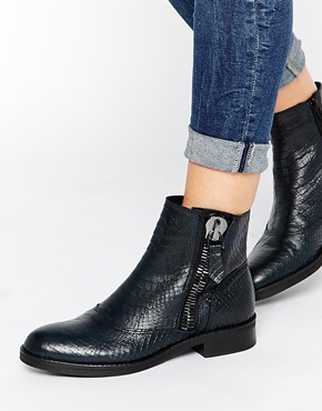 Bronx Zip Faux Snake Print Leather Ankle Boots - 70 dark blue