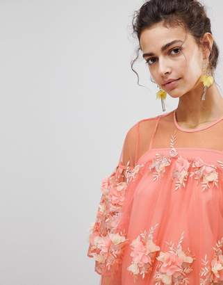 ASOS EDITION 3D Floral Trapeze Smock Midi Dress