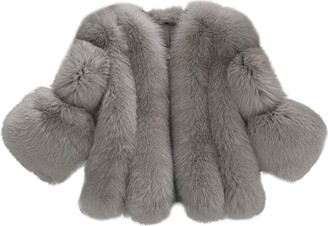 LEXUPE Women Autumn Winter Warm Comfortable Coat Casual Fashion Jacket Fashion Solid Jackets Fur Short Stitching Faux Fur Coat Gray