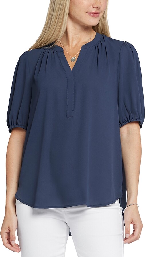 NYDJ Floral Split Neck Draped Top - ShopStyle