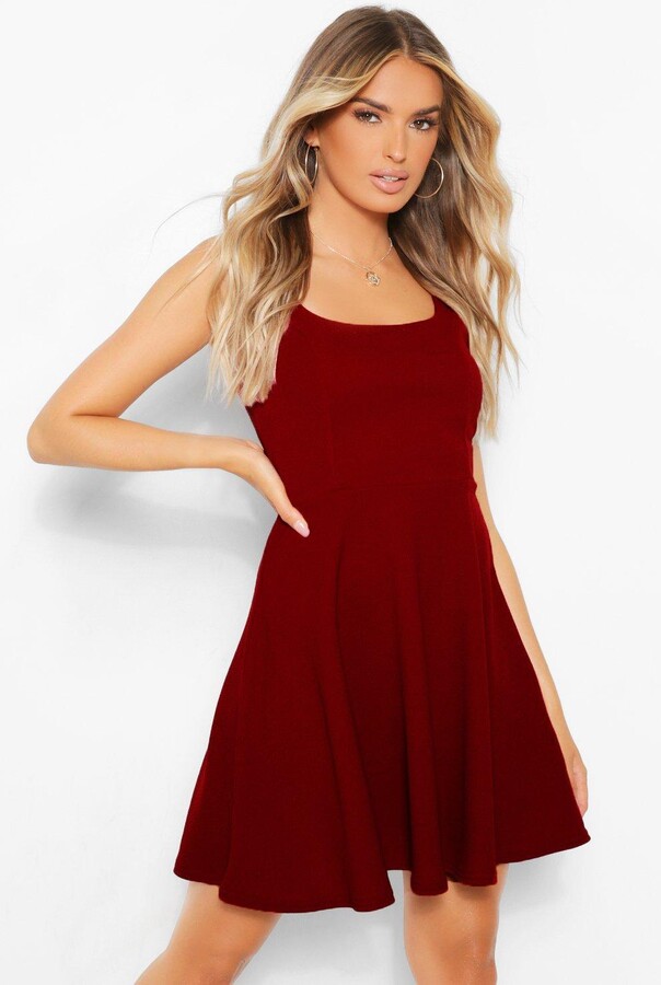 red strappy skater dress