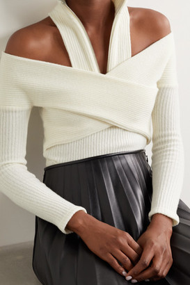 GmbH Nashira Cold-shoulder Wrap-effect Ribbed Wool-blend Sweater - Cream