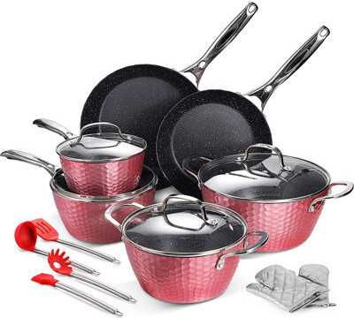 CG INTERNATIONAL TRADING Shower Accessories Cookware 16-Piece Home Kitchen Ware Pots Pan Set With Non-Stick Coating Aluminum Induction Cooking Pots Includes Fry Pans Saucep