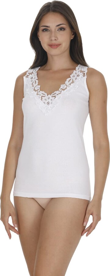 Ladies plain cotton wide strap vest top lace neck design cami tank